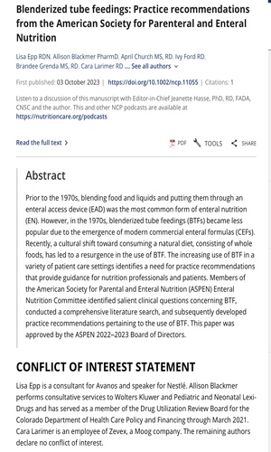 Alimentación por sonda licuada: recomendaciones prácticas de la Sociedad Estadounidense de Nutrición Parenteral y Enteral