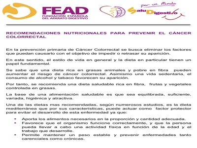 RECOMENDACIONES NUTRICIONALES PARA PREVENIR EL CÁNCER COLORRECTAL