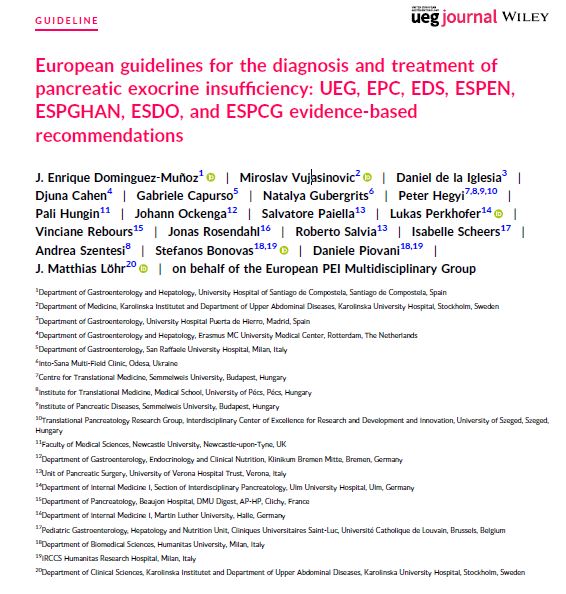 European guidelines for the diagnosis and treatment of pancreatic exocrine insufficiency: UEG, EPC, EDS, ESPEN, ESPGHAN, ESDO, and ESPCG evidence‐based recommendations