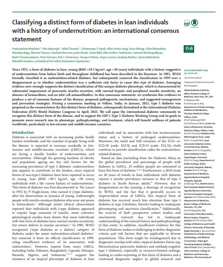Classifying a distinct form of diabetes in lean individuals with a history of undernutrition: an international consensus statement